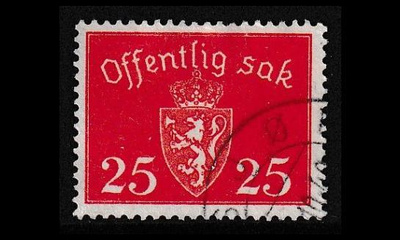 Norja 55 o Virkamerkki 25 öre pun.oranssi (1946)
