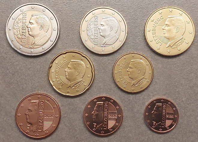 Luxembourg 1 cent - 2 eur 2026 (uusi muotoilu)