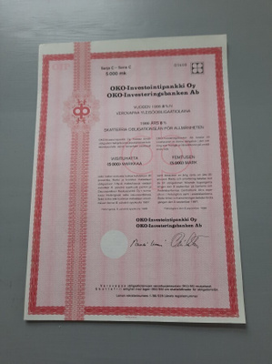 obligaatio OKO-Investointipankki 1986 c 5.000/8%