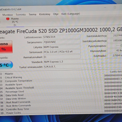 Firecuda 1.0 Tb SSD (nvme) - kunto huono
