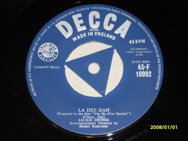 7" JACKIE DENNIS - La Dee Dah - single 1958 pop MINT-
