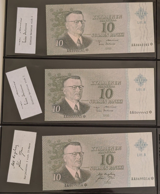 10 Markkaa 1963, virheellisyydet allekirjoituksissa, 3kpl