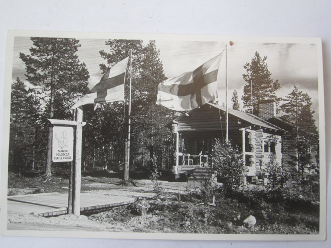 VANHA Postikortti Lappi Rovaniemi Napapiiri leima 1951