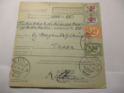 1928 Valkola rivil + Laukaa postiosoitus