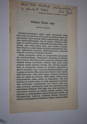 Aatos Ojala : Aleksis Kiven näyt (signeerattu)