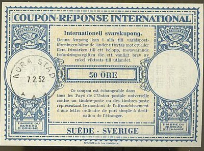 Ruotsi vastauskuponki 1952 50 öre o