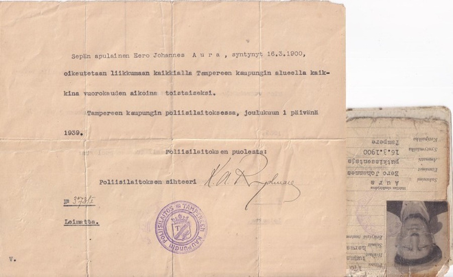 KULKULUPA TALVISODAN AIKANA 1.12.39 TAMPEREELLA ......