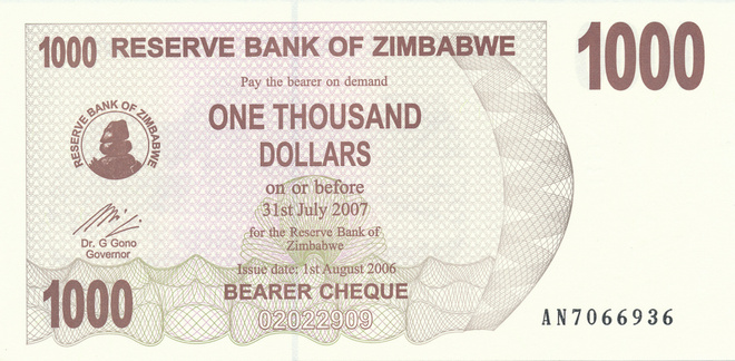Zimbabwe 1.000 Dollars 2006 P44 #717