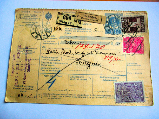 1919 Wien osoitekortti Zagrebiin tulomaan veromerkillä