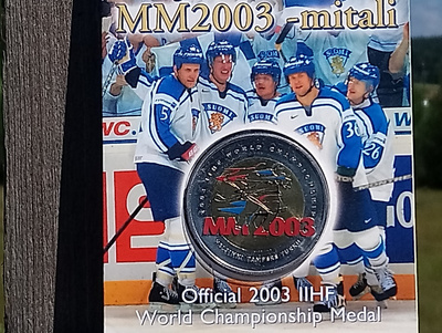 Jääkiekon MM 2003 mitali muovissa. Koko - 85*120 mm