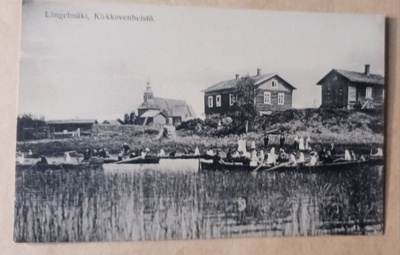 Längelmäki, Kirkkovenheistö, väkeä ja kirkkorantaa, ei p.