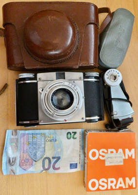 VANHA Kamera Paxina + Varusteita Saksalainen