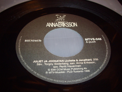 7" single : Anna Eriksson : Juliet ja Joonatan ( 1996 )