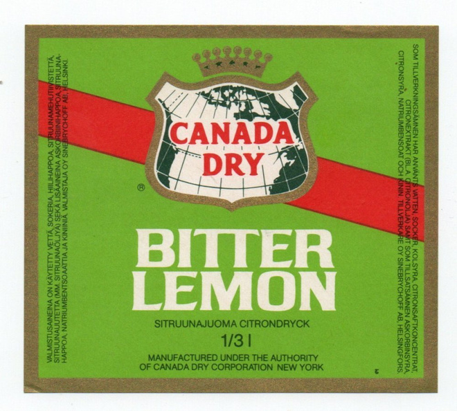 Sinebrychoff Canada Dry. BITTER LEMON. Etiketti.