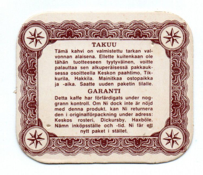 Kahvilappu. TAKUU