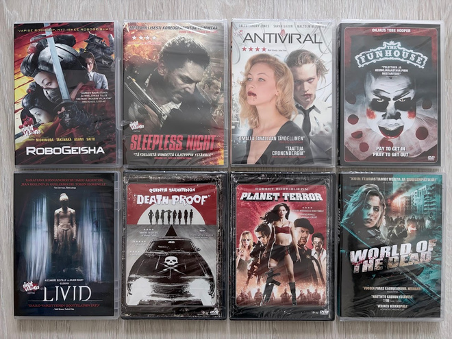 8 DVD:n kauhu- ja kulttielokuvapaketti – 6 avaamatonta