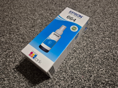 Epson T664 EcoTank -mustepullo, syaani