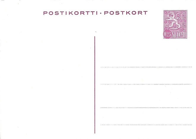 EHIÖ M63 0,25 MK LILA KÄYTTÄMÄTÖN POSTIKORTTI