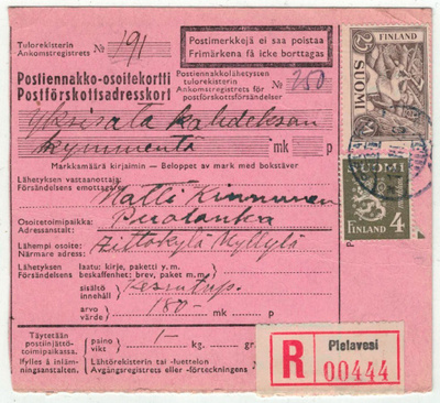 1946 kirjattu postiennakkopaketti