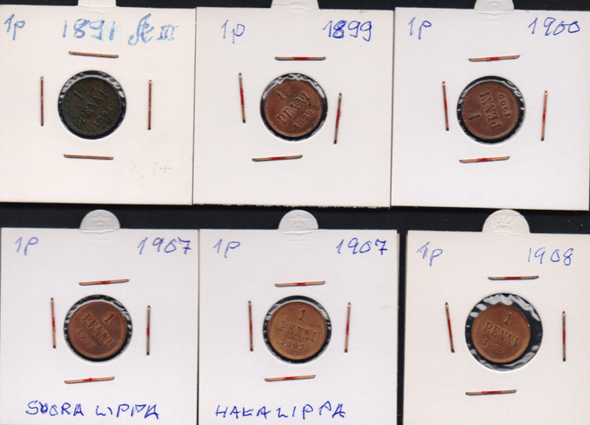 1891-1908 1 penni 6kpl kl6-8
