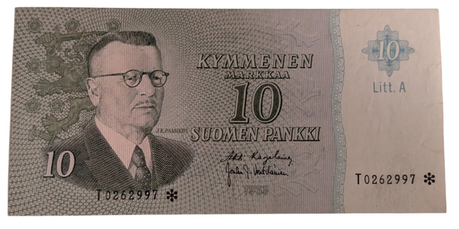 10 Markkaa 1963 Litt. A T0262997 Tähti
