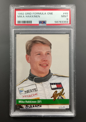 1992 Grid Motorcard #45 Mika Häkkinen Rookie PSA9