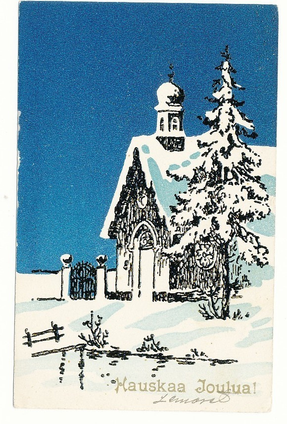 Joulukirkko, kohopintakortti - kulk. 1929