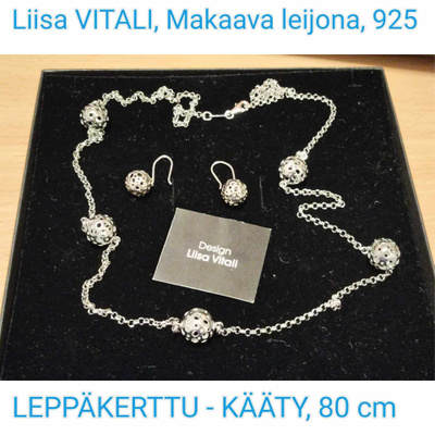3 korua, L.VITALI, LEPPÄKERTTU-kääty, korvakorut, rannekoru