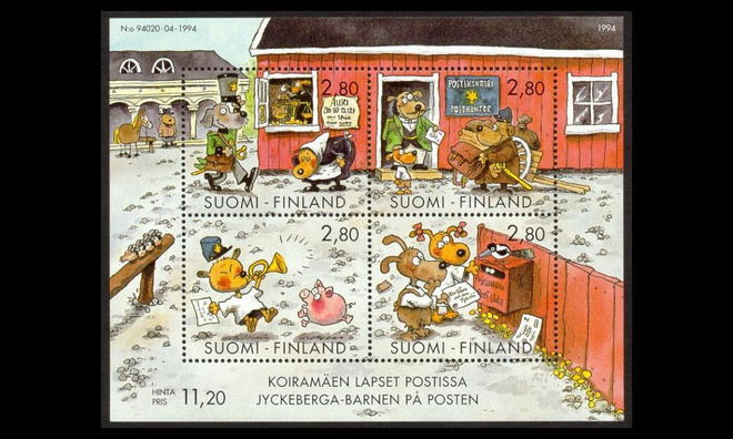 1265-8BL14 ** Koiramäen lapset postissa blokki (1994)