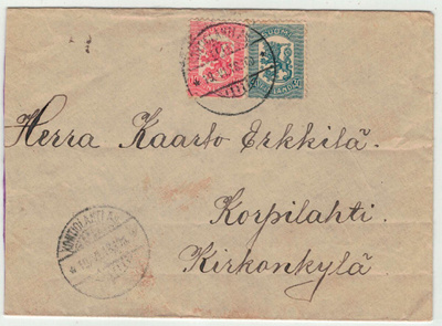 1918 vaasalaiset 10 ja 30p kirje KONTIOLAHTI As