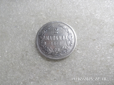 2 mk 1872 hopeaa kl 8 hieman kulunut siisti raha