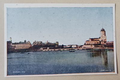 Viipuri, linna, lahtea, soutuvene, silta v. 1941, väri, ei p