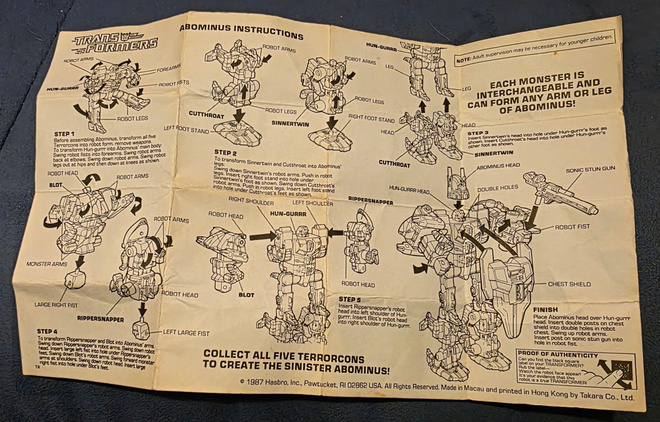 Transformers G1 TERRORCONS (1987) - Abominus ohjeet