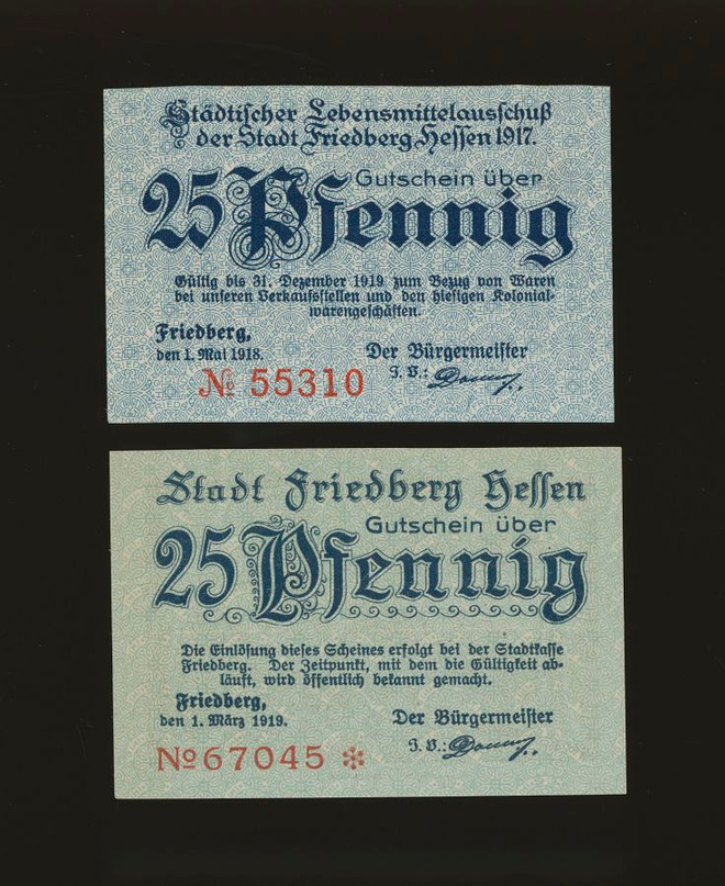 Saksa Notgeld 2 x 25 Pfennig, Friedberg