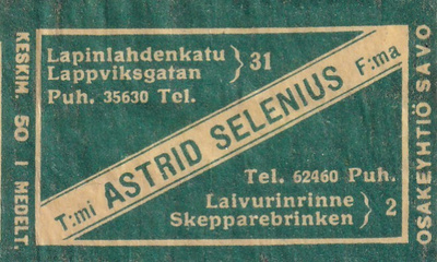 Helsinki, T:mi Astrid Selenius F:ma, Lapinlahdenkatu 31  6/7