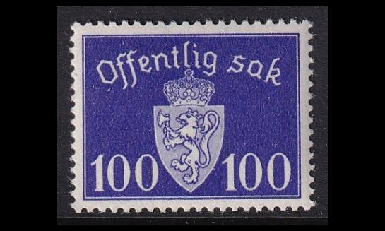 Norja 32 ** Virkamerkki 100 öre vesileima (1937)