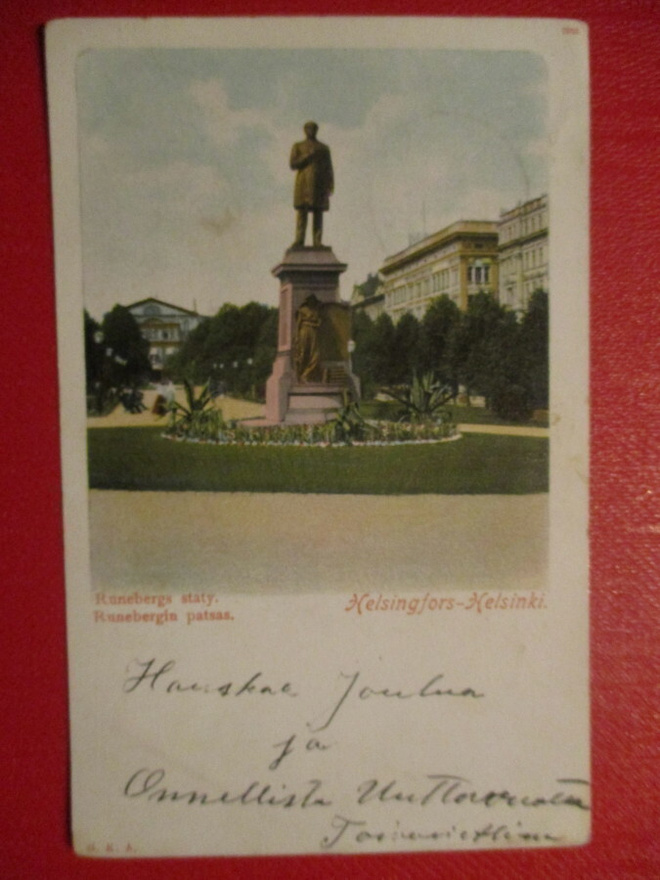VANHA POSTIKORTTI - RUNEBERGIN PATSAS HELSINKI - ISOONKYRÖÖN