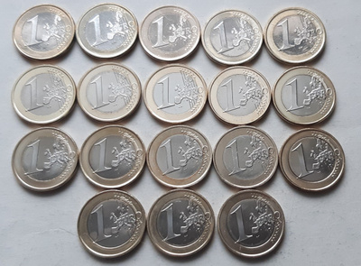 1 eur v 1999-2016, 18 kolikkoa, Suomi, unc