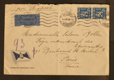 # 23605 # Kirje lentopostissa Helsinki > Ranska - 1936