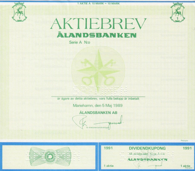 OKK 1989 Ålandsbanken Ab, Mariehamn pörssi - Väärä väri !