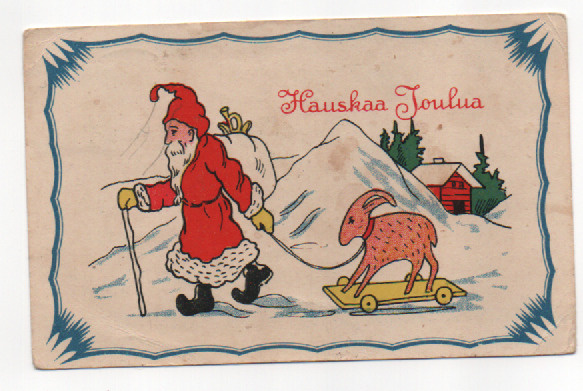 Joulupukki vetää lelupukkia