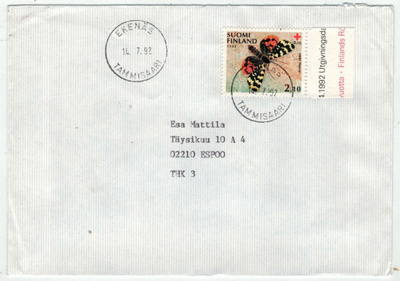 1992 PR 2,10 mk loistoleimainen kirje