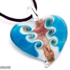 1047 .. Murano Kaunis Sydän Lampwork Taidelasi .. Kaulakoru - pikkukuva 5