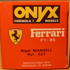 Onyx Ferrari F1-89 -pienoismalli - pikkukuva 4