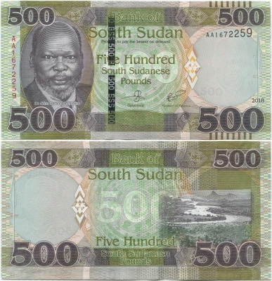 Etelä-Sudan 500 Pounds 2018 UNC uusi, AA-sarjaa