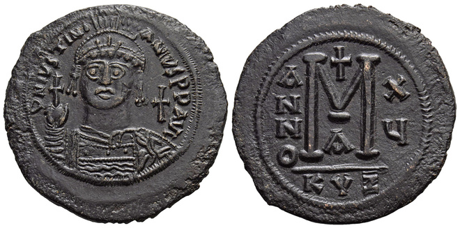 BYZANTINE / Justinian I, Æ Follis AD 541-542