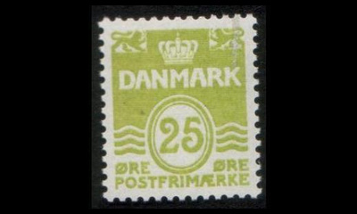 Tanska 427x ** Aaltoviiva 25 öre vaal.vihreä x-paperi (196