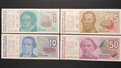 Argentina 1983 - 1985 Austral 1,5,10,50