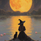 Halloween noita, kissa, suuri täysikuu - pikkukuva 1