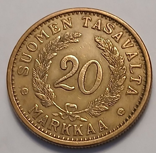 Alumiinipronssi 20 markka vuodelta 1938.